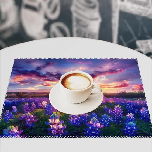 Vista 7 de Spring Sunrise Bluebonnets Texas Hill Country Placemats Set of 6 Resistant Table Mats Washable Place Mats for Dinner Party Table Decoration