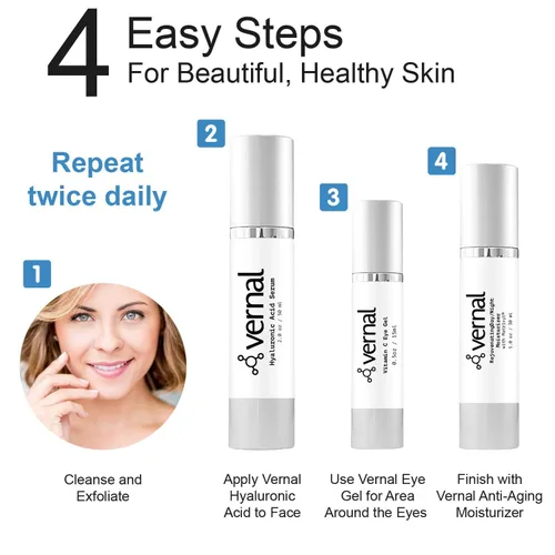 Vista 5 de Vernal hidratante anti edad Todo en uno con tetrapéptidos y Vitamina C, la mejor crema anti arrugas, humectante diario, 1.0 onza. Smoother Firmer
