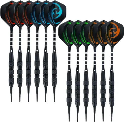 Vista 7 de 12 Pack Soft Tip Darts - Plastic Tip Darts 18 Grams with 100 Extra Dart Tips, Dart Flight Protector, Aluminum Shafts and Rubber O-Rings