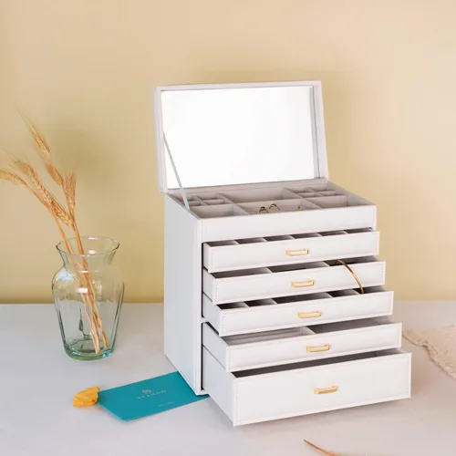 Vista 3 de Vlando Enormes cajas de joyería de 6 niveles para regalo de Navidad, día de Acción de Gracias, aretes, anillos, collar, reloj, estuche organizador