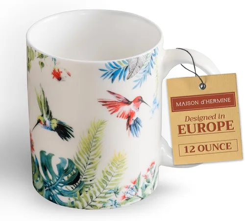 Vista 60 de Maison d' Hermine Taza de café con asas, tazas de porcelana fina de hueso, paquete de una taza de té para bebidas calientes, capuchino, latte