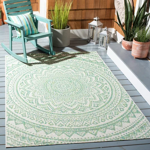 Vista 64 de SAFAVIEH Alfombra lavable al aire libre Courtyard Collection - 2'3" x 5', marfil y verde, no desprende pelusa y fácil limpieza, ideal para patio