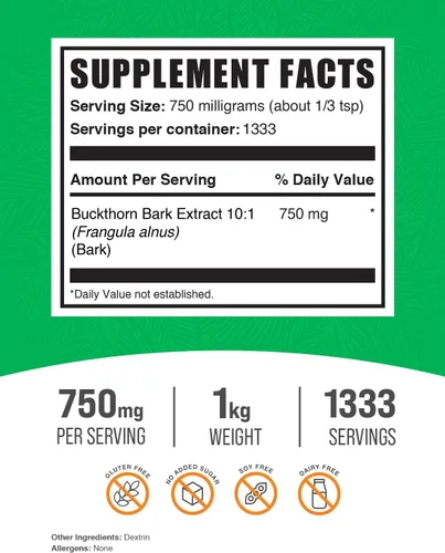 Vista 2 de BulkSupplements Polvo de extracto de corteza de espino cerval - Polvo de corteza de espino amarillo, suplemento de hierbas - Vegano y sin