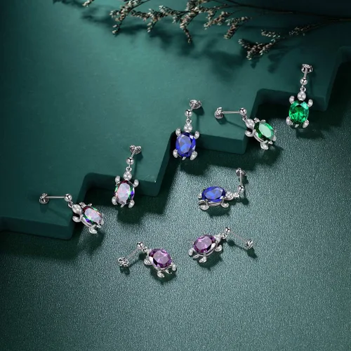 Vista 5 de Hipunk Turtle Jewelry 925 Sterling Silver Women Animal Sea Turtle Birthstone NecklaceEarringRingBracelet Sets Birthday Jewellery