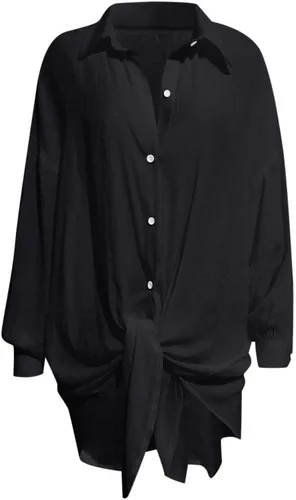 Vista 5 de Ceboyel Blusas casuales de gasa de verano para mujer, camisas de manga larga de lino y algodón, blusas con cuello abotonado, blusas de moda