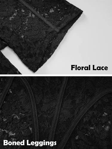Vista 6 de Leggings ajustados de encaje sexy para mujer con cremallera cintura alta estampado de letras pantalones de malla transparente floral ropa de club