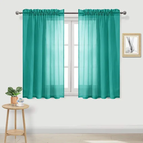 Vista 64 de DWCN Cortinas Transparentes Aqua de Voile Semitransparente con Bolsillo para Barra para Dormitorio y Sala de Estar, 36 x 36 pulgadas de Largo, Juego