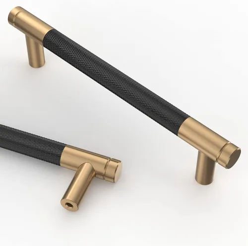 Vista 21 de Asidrama - Paquete de 10 tiradores para gabinete de 3 pulgadas (76mm) de color negro mate y bronce champán, manijas estriadas para gabinete