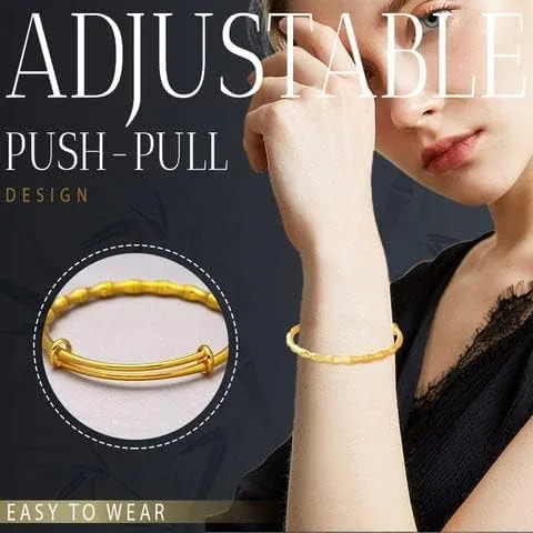 Vista 3 de Delicada pulsera de bambú de la suerte chapada en oro, pulseras de bambú de eslabones de cadena ajustables, pulsera de boda de bambú de riqueza