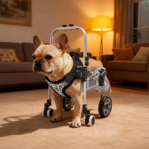 Vista 9 de Silla de ruedas ajustable para patas traseras, cochecito de perro de 4 ruedas con asa, silla de ruedas ligera para mascotas discapacitadas, patas