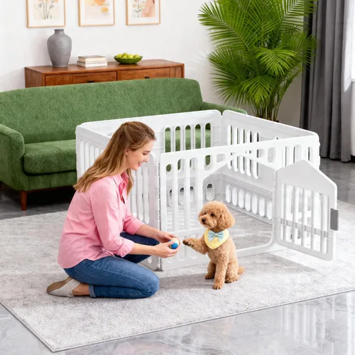 Vista 2 de BestPet Corralito para perros de 24 pulgadas, 4 paneles de plástico para mascotas con puerta, corral de ejercicios para cachorros, valla de espacio