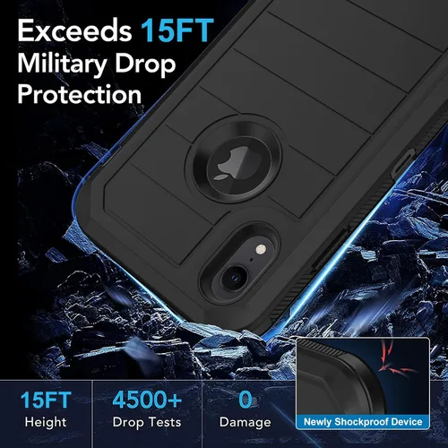 Vista 5 de Funda para iPhone XR, con protector de pantalla integrado, protección resistente contra caídas, cuerpo completo, a prueba de golpes, a prueba