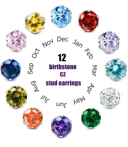 Vista 3 de LOYALLOOK 12 pares de aretes de acero inoxidable con circonita cúbica redonda de corte brillante para mujer, Piedra Diamante Circonita cúbica Piedra