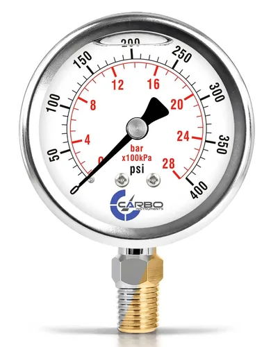 Vista 25 de Medidor de presión de vacío lleno de líquido Carbo de 0 a -30 inHg con certificado rastreable NIST, calibrado en laboratorio de EE. UU., Dial de 2.5
