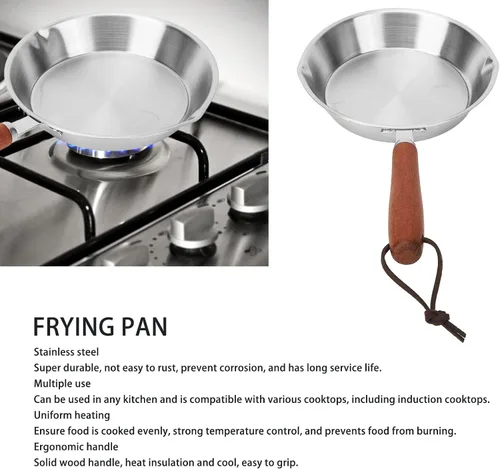 Vista 7 de Luqeeg Sartén de acero inoxidable, mini sartén antiadherente, compatible con estufas de inducción, estufas de gas, sartén con mango ergonómico