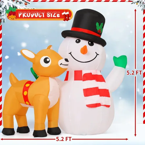 Vista 5 de COMIN Muñeco de nieve navideño inflable de 5.2 pies para decoraciones al aire libre, muñeco de nieve reno inflable con LEDs integradas