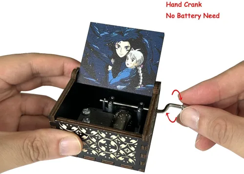 Vista 2 de Pursuestar HowlMoving Castle-Merry Go Round of Life - Caja de música de madera con manivela manual, grabada vintage, regalo musical para fanáticos