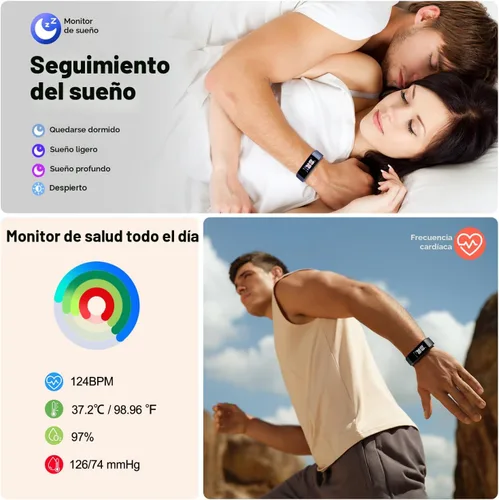 Vista 3 de Monitor de actividad con contador de pasos y calorías, cronómetro, frecuencia cardíaca, resistencia al agua IP68, dispositivo de salud con monitor