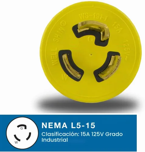 Vista 3 de Conntek 30128-YW Adaptador de enchufe de bloqueo NEMA L5-15P a NEMA 5-15/20R Amarillo