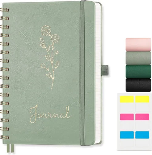Vista 11 de EMSHOI Cuaderno de espiral con puntos, tapa dura de cuero, papel grueso de 3.53 oz/m², cuaderno de cuadrícula de puntos de 0.197 in para diario
