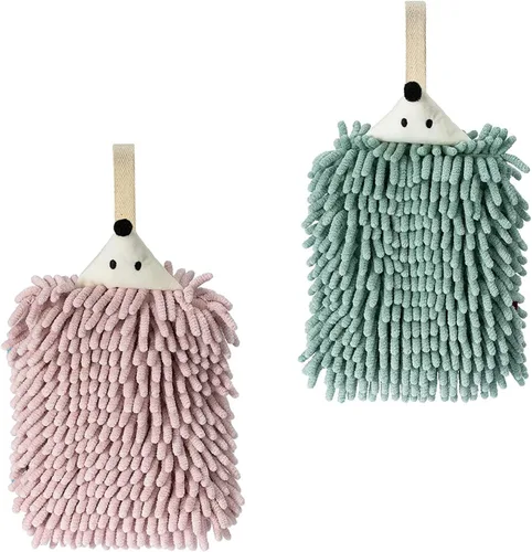 Vista 10 de Paquete de 2 toallas de mano de chenilla de animales lindos, toalla de mano con lazo de bola mullida, toallas de mano colgantes para baño, cocina