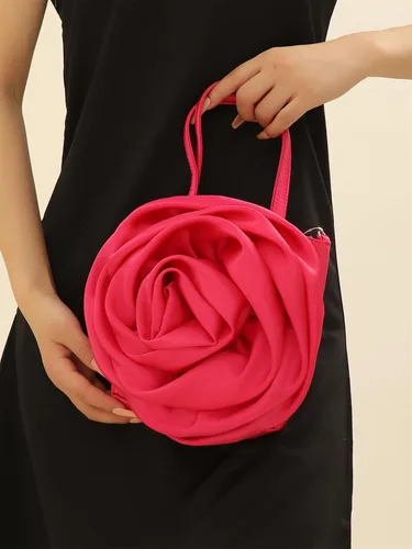 Vista 6 de Bolso de noche para mujer, formal, de satén, rosa, floral, con pétalos, boda, graduación, fiesta, bolsa de novia con asa