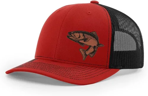 Vista 9 de Sombrero de pesca de trucha con parche de cuero grabado láser Richardson 112 Snapback Trucker Cap