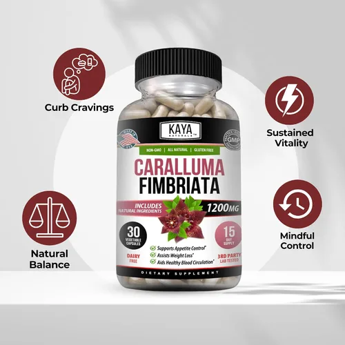 Vista 4 de Kaya Naturals - Suplemento Caralluma Fimbriata de 1200 mg de alta potencia Soporte de resistencia natural de máxima resistencia, cápsulas