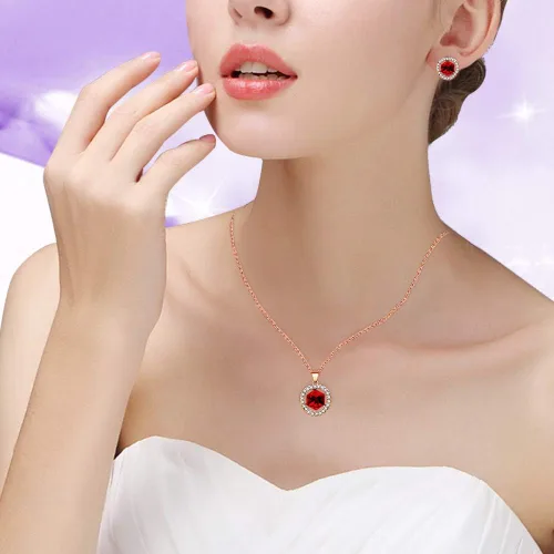 Vista 2 de Uloveido Juego de collar y pendientes de tuerca chapados en oro rosa para mujer, diseño de cubo cuadrado y cristal para boda, fiesta, joyería