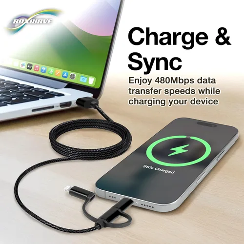 Vista 4 de BoxWave Cable compatible con Chuwi HiPad X - Cable AllCharge 3 en 1 - Negro azabache
