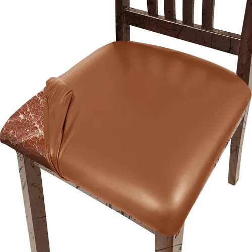 Vista 10 de Juego de 2 fundas de asiento para sillas de comedor de cuero PU, fundas impermeables para sillas de cocina, funda elástica para sillas