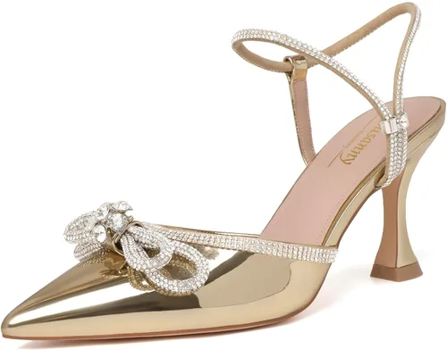 Vista 40 de Susanny - Zapatos de tacón bajo con strass para mujer, con punta puntiaguda, de tacón kitten, con cierre, ajustables, con correa, para vestido