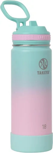 Vista 28 de Takeya Actives - Botella de agua con tapa con popote, duradera y de fácil cuidado, con aislamiento de acero inoxidable, tapa sin BPA con asa