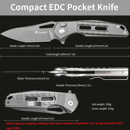 Vista 7 de HX OUTDOORS Cuchillo plegable de bolsillo con clip de bloqueo, cuchillo EDC plegable de camping premium de acero D2 con mango de aleación