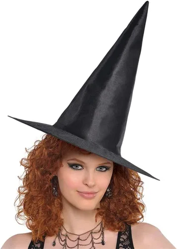 Vista 2 de Sombrero de bruja negro clásico, accesorio perfecto para disfraz de Halloween para fiestas divertidas y celebraciones mágicas, 1 unidad