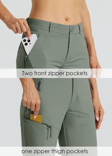 Vista 3 de Willit Pantalones cortos largos de senderismo para mujer de 10 pulgadas, de secado rápido, atléticos, de verano, con bolsillos
