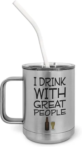 Vista 9 de PixiDoodle Great Drinking Buddies Pilsner Vaso con tapa deslizante resistente a derrames y paja de silicona (14 oz Pilsner, blanco)