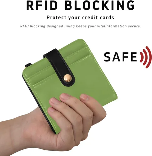 Vista 4 de Greenery Slim Wallet for Women RFID Blocking Bifold Card Holder with Zipper Coin Pocket, ID Window