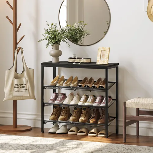 Vista 2 de Nunsino Zapatero para clóset, organizador de zapatos de 4 niveles para entrada, estante de zapatos con estantes de almacenamiento y parte superior