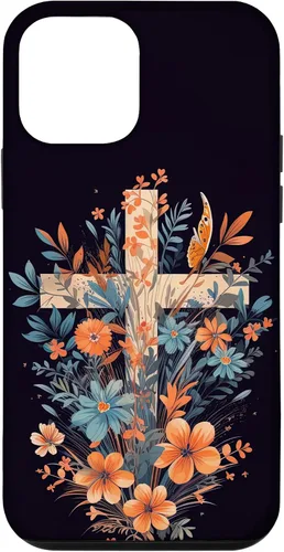 Vista 16 de Boho Floral Christian Cross Jesus God Wild Flower Women Case for iPhone 16