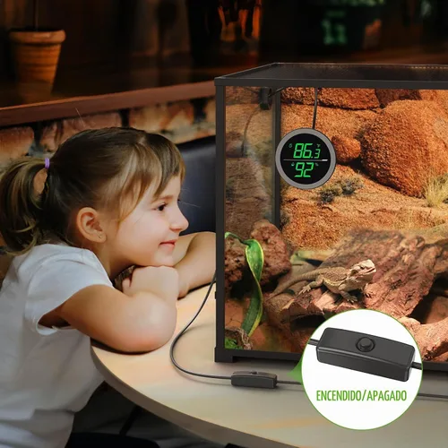 Vista 2 de PAIZOO Termómetro digital LED para reptiles y medidor de humedad Higrómetro para accesorios de tanque de serpientes - Fuente de alimentación USB