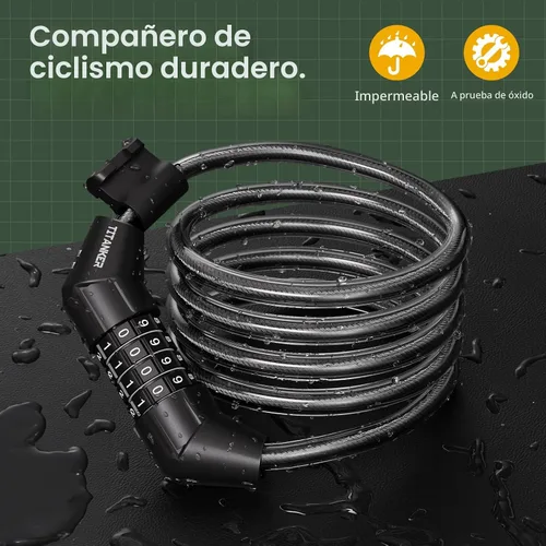 Vista 2 de Titanker Cable de bloqueo de bicicleta, bloqueo de cable de bicicleta de 4 pies, bloqueo de bicicleta autoenrollable básico para niños, combinación