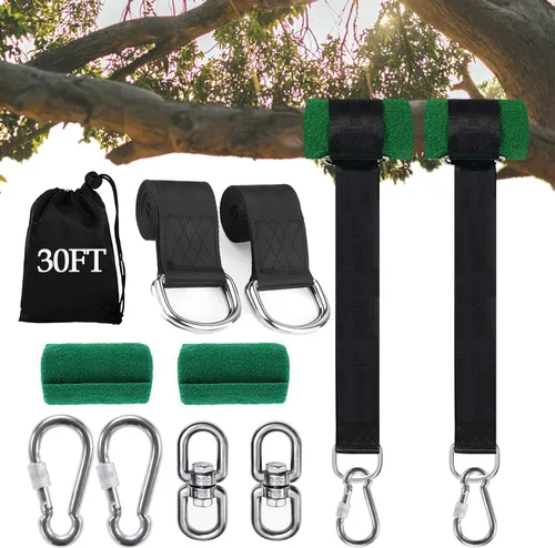 Vista 8 de Juego de correas de columpio para árbol (juego de 2), correas de columpio de árbol de 3 pies/8 pies/10 pies/20 pies/30 pies con capacidad para 2500