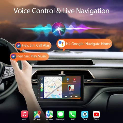Vista 5 de Haudio Estéreo de auto de doble DIN de 7 pulgadas, radio táctil para automóvil con Apple Carplay inalámbrico y Android Auto, Mirror Link, Bluetooth