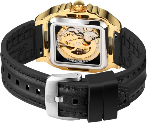 Vista 3 de FORSINING Reloj de pulsera con diseño de esqueleto impermeable para hombre, automático, steampunk, correa de silicona, luminoso cuadrado