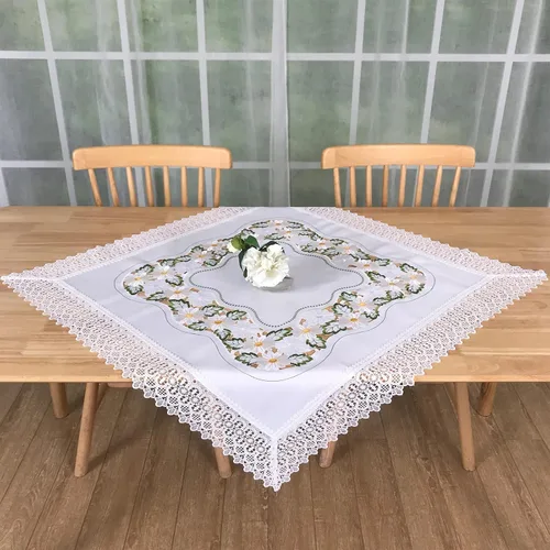 Vista 28 de Mantel bordado para decoración de encaje a prueba de polvo, sin arrugas, lavable, floral, rectangular, para cocina, comedor, vacaciones, cumpleaños