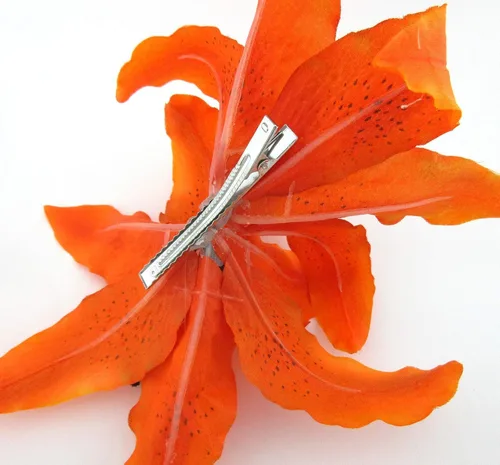 Vista 5 de Pinza para el cabello de seda de lirio de tigre naranja de 8 pulgadas XL doble