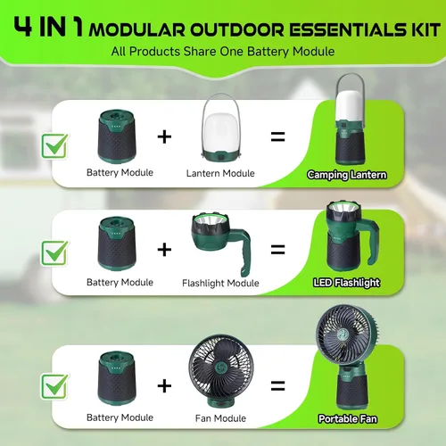 Vista 2 de BOBKID Linterna de camping modular recargable 4 en 1, linterna LED portátil, ventilador de campamento al aire libre, IPX4 impermeable, juego