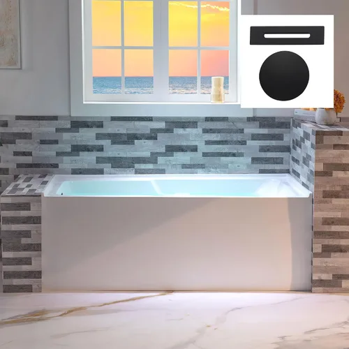 Vista 14 de WOODBRIDGE Bañera rectangular de acrílico de 60 pulgadas en blanco con drenaje derecho, drenaje desplegable de níquel cepillado incluido BA6030R