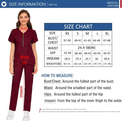 Vista 7 de VIAOLI Conjunto de ropa quirúrgica para mujer con cremallera, conjunto médico de enfermería y pantalón de enfermería, diseño moderno y sexy